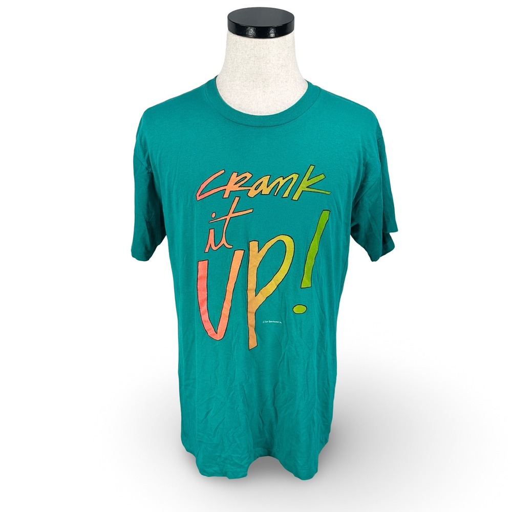 Vintage Sun Sportswear Crank It Up Graphic T-Shirt Teal XL Single Stitch USA 80s
